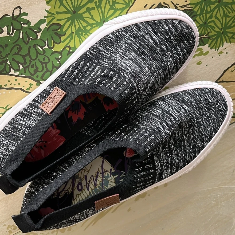 NWOT Black and Silver Gray Slip-On Sneakers
